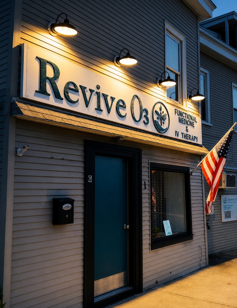 ReviveO3 storefront at dusk — 1 Stafford Ave, Manahawkin, NJ